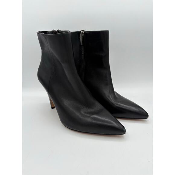 Vince Camuto Black Leather Pointed Toe Stiletto Ankle Calf Boots Size 9 - Picture 1 of 8